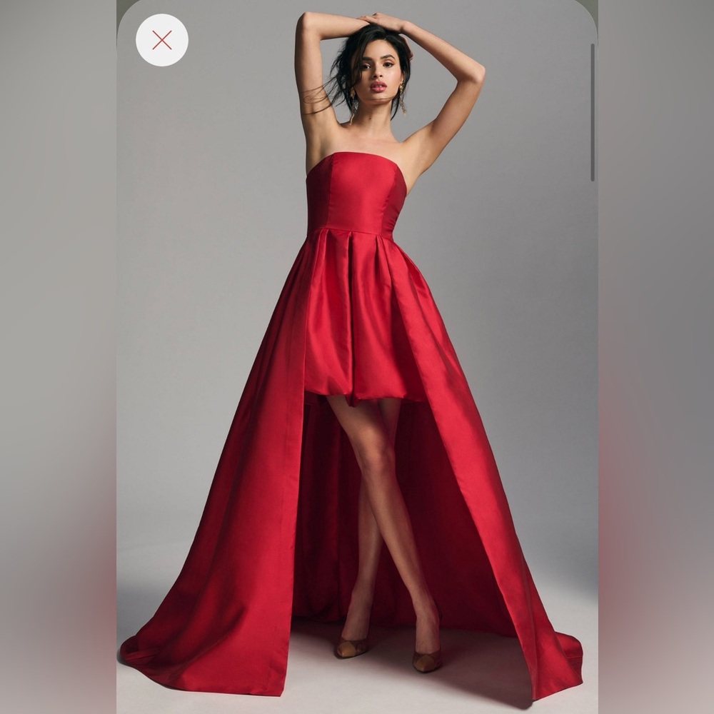 Hutch Strapless Red High-Low Satin Dress